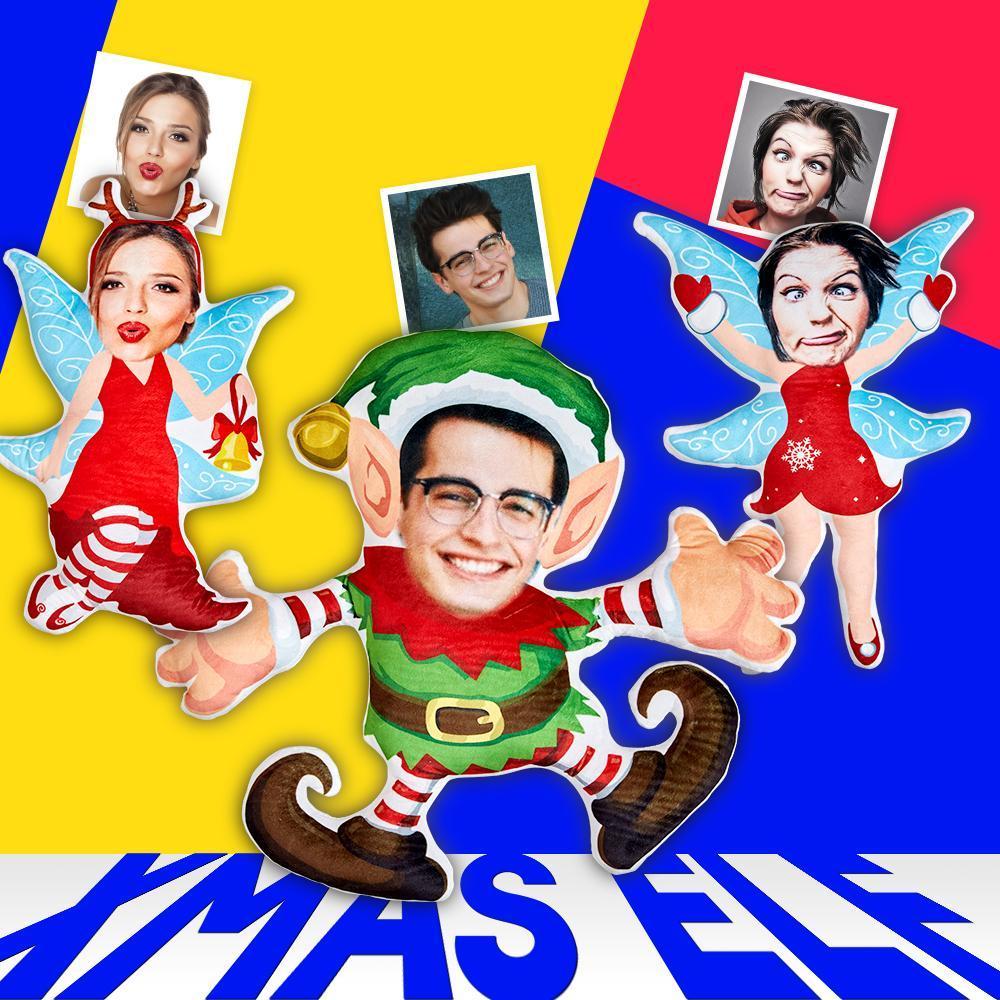 Aangepast Gezicht Op Kussen Gezicht Cartoon Lichaamskussen Gepersonaliseerde Foto Kussen Cadeau - Kerst Elf Kerst Engel Minime Kussen - SokkenFoto