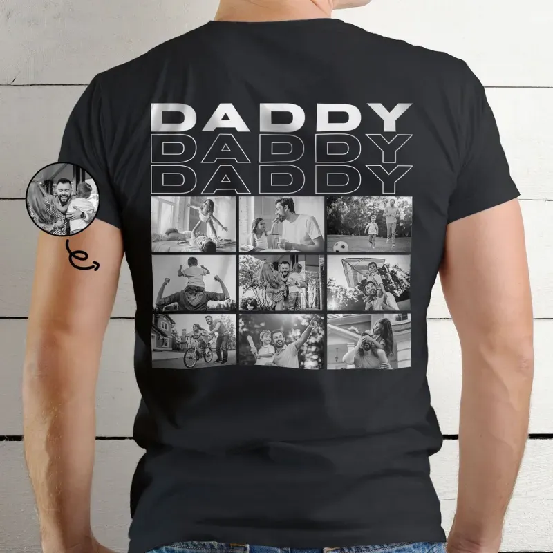 Aangepaste Foto B&W T-shirt - Cadeau Voor Vader - Gepersonaliseerde T-shirt - SokkenFoto