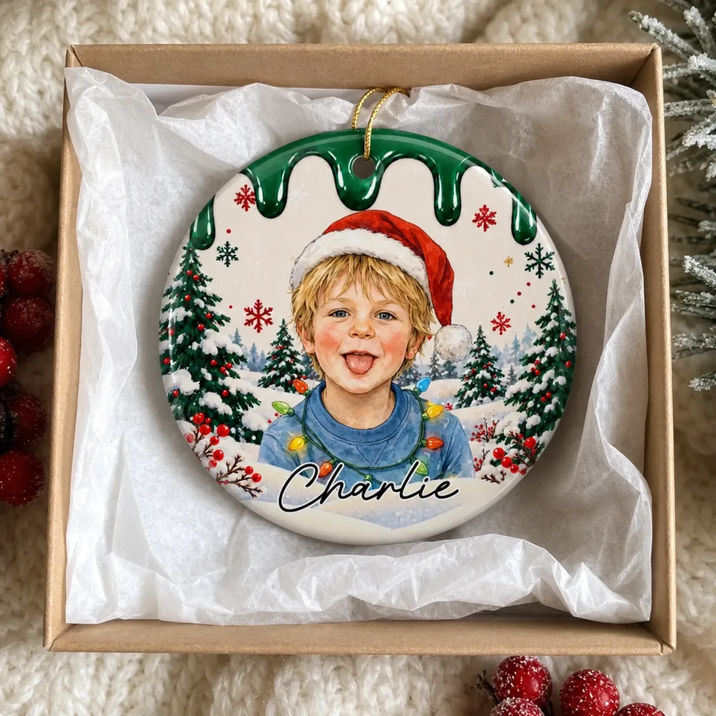 Aangepaste Foto Kerst Familieportret Geschenken - Gepersonaliseerd Keramisch Ornament - SokkenFoto