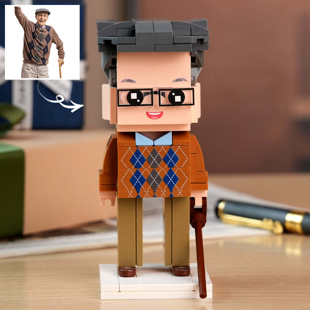 Papa Op Krukken Volledig Lichaam Aanpasbaar 1 Persoon Aangepaste Baksteenfiguren Klein Deeltjesblok Speelgoed Vaderdagcadeau - SokkenFoto