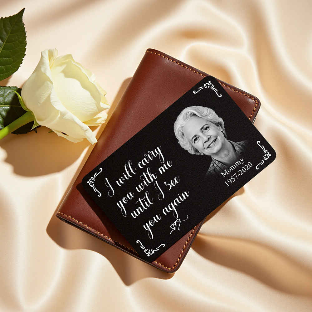 Gepersonaliseerde Foto-herdenkingskaart In Portemonnee Van Metaal - Ik Draag Je Met Me Mee Moederdagcadeaus - SokkenFoto