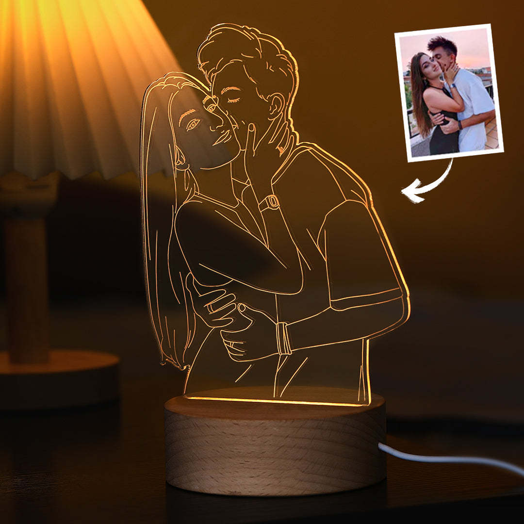 Fotolamp Gepersonaliseerde 3d Led-licht Nachtlampje Met Gegraveerd Portret Woondecoratie Beste Cadeaus - SokkenFoto