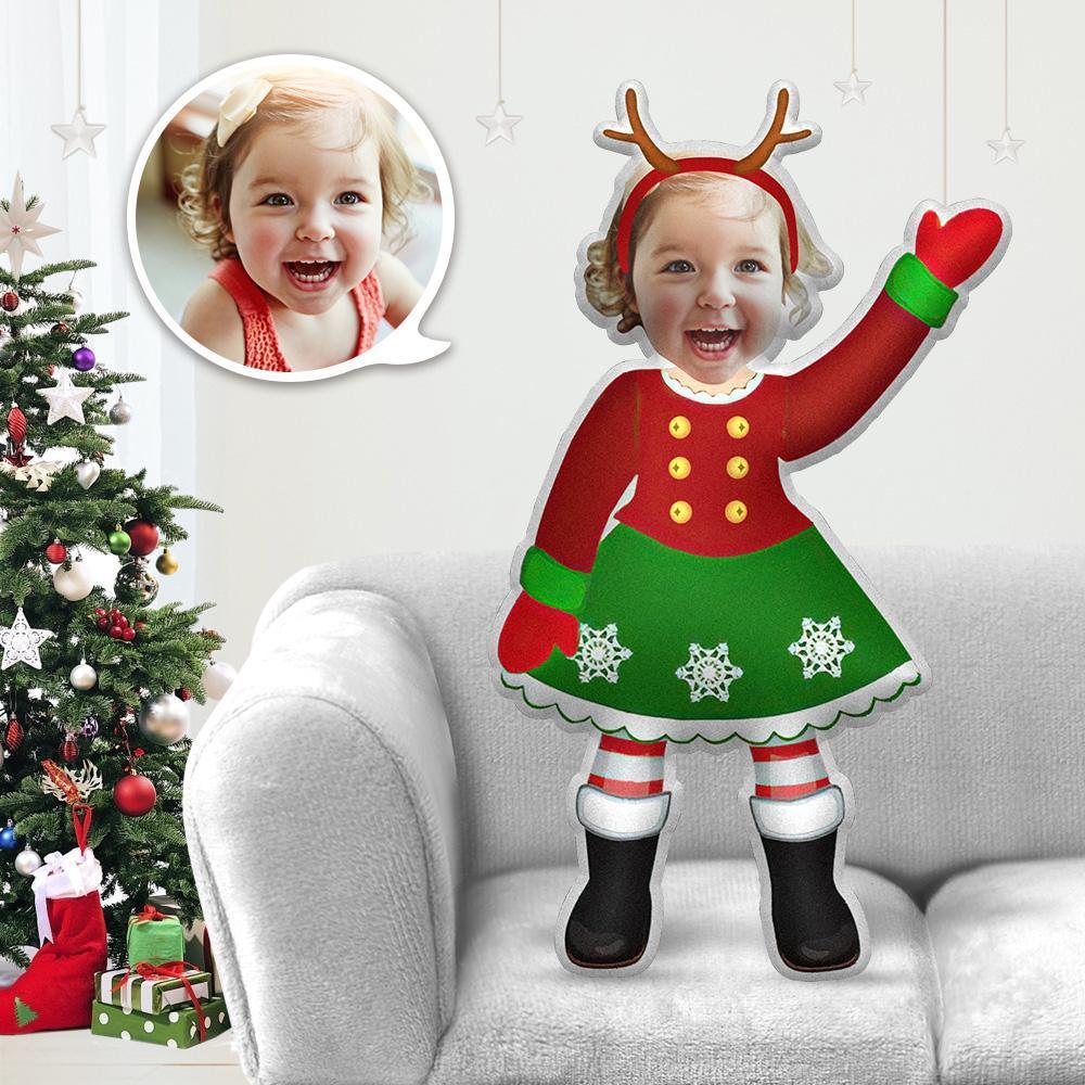 Aangepaste Gezicht Op Kussen Gezicht Cartoon Lichaam Kussen Gepersonaliseerde Foto Kussen Cadeau - Kerstkostuum Meisje Minime Kussen - SokkenFoto