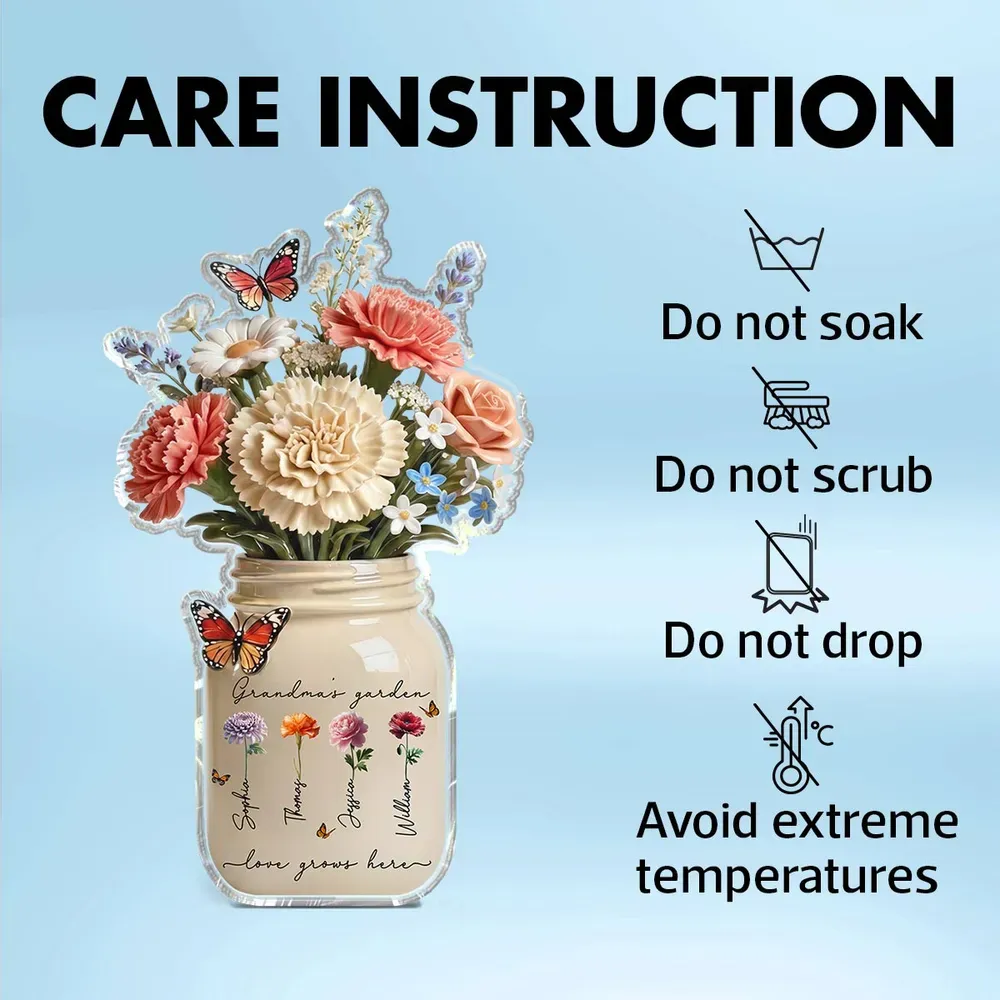 Gepersonaliseerde Acrylplaat In De Vorm Van Een Bloempot Met De Afbeelding Van Oma's Tuin, Een Uniek Moederdagcadeau Voor Oma. - SokkenFoto