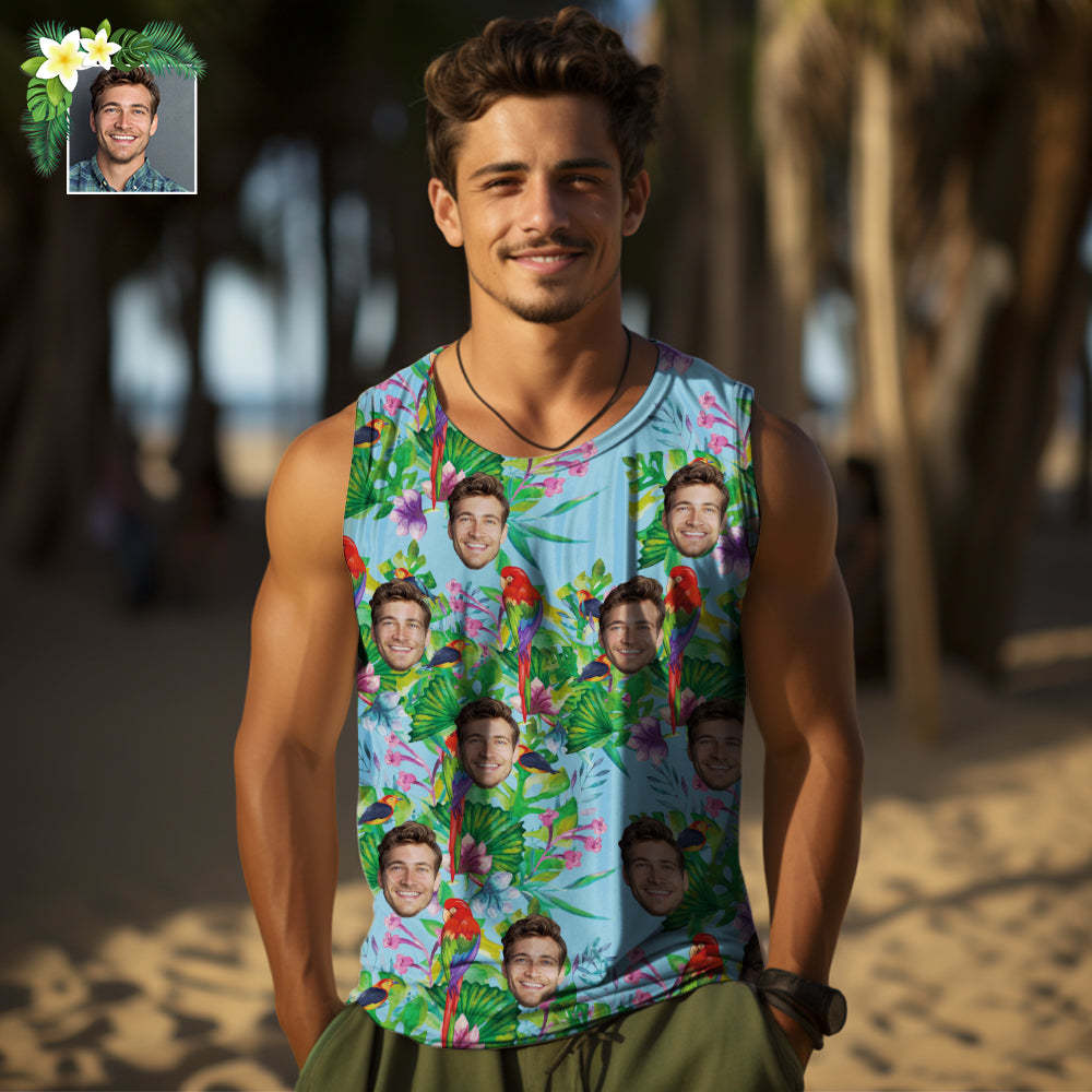 Aangepaste Dikke Gezicht Tanktops Mouwloos Shirt Voor Mannen Papegaai - SokkenFoto