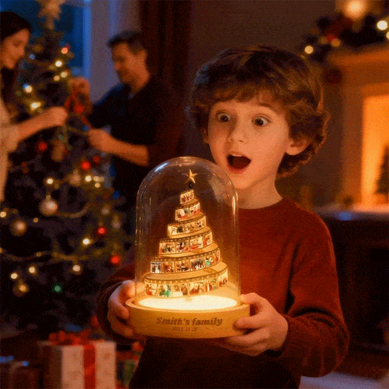 Gepersonaliseerde Fotofilm Kerstboom Nachtlampje Gepersonaliseerd Familie Aandenken Met Gegraveerde Voet Kerstcadeau - SokkenFoto