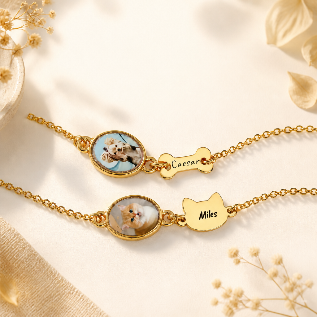 Gepersonaliseerde Huisdier Foto Armband, Aangepaste Naam Graveren & Huisdier Memorial Charme Sieraden, Kat Verlies Cadeau, Herinneren Huisdier