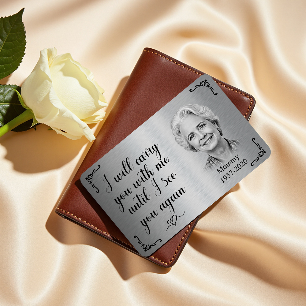 Gepersonaliseerde Foto-herdenkingskaart In Portemonnee Van Metaal - Ik Draag Je Met Me Mee Moederdagcadeaus - SokkenFoto