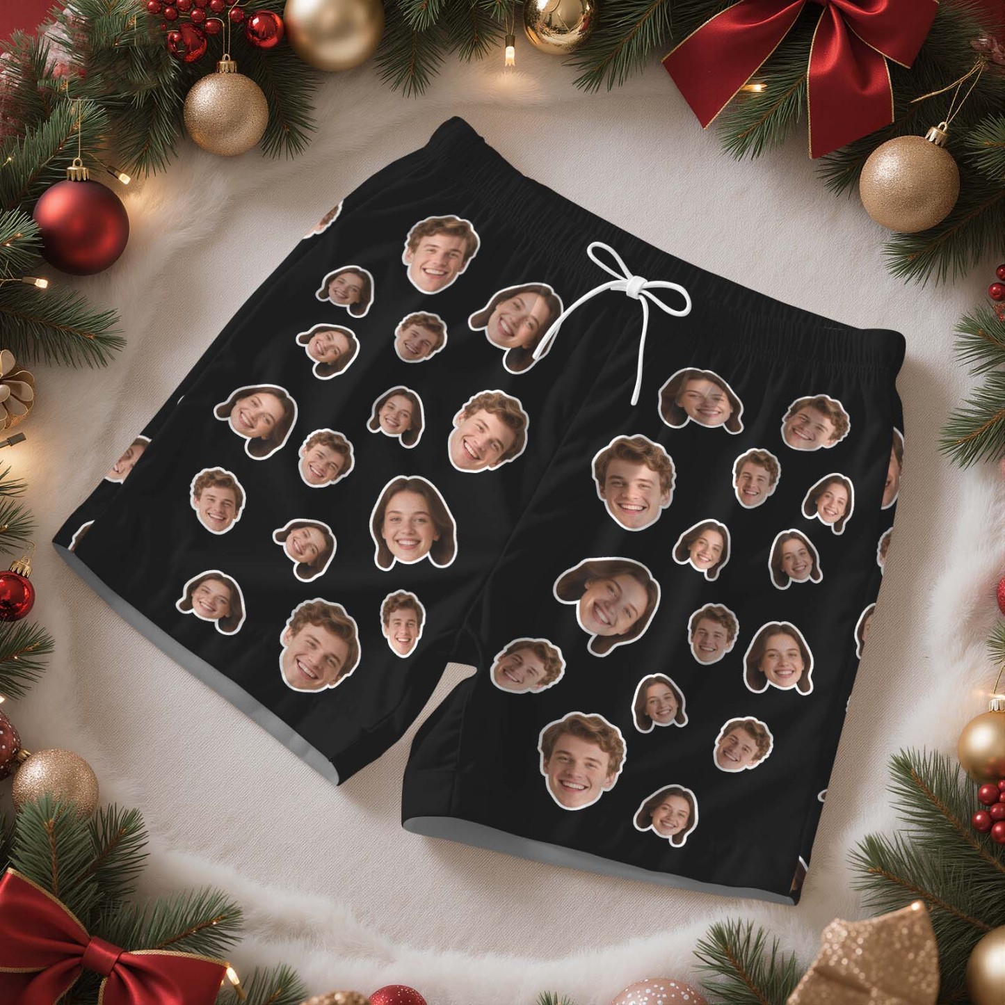 Kerstcadeaus Aangepaste Pyjama's Met Korte Mouwen Kerstverlichting Gepersonaliseerde Nachtkleding Liefdescadeaus Voor Haar - SokkenFoto