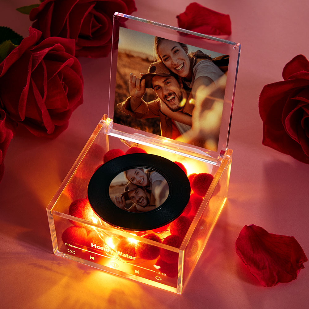 Mini Muziek Platenspeler Aangepaste Foto Met Licht Gepersonaliseerde Muziek Acryl Doos