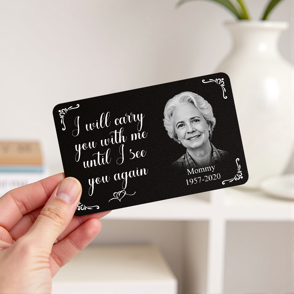 Gepersonaliseerde Foto-herdenkingskaart In Portemonnee Van Metaal - Ik Draag Je Met Me Mee Moederdagcadeaus - SokkenFoto