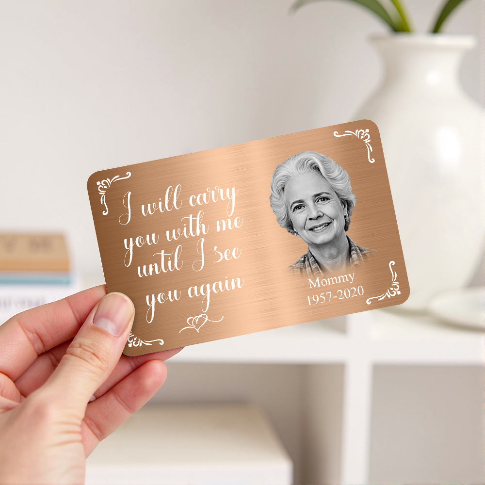Gepersonaliseerde Foto-herdenkingskaart In Portemonnee Van Metaal - Ik Draag Je Met Me Mee Moederdagcadeaus - SokkenFoto