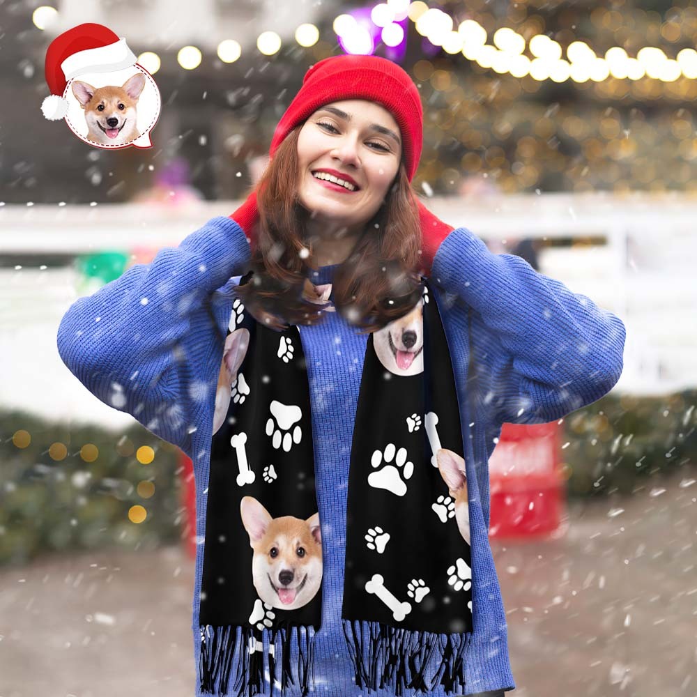 Aangepaste Gezicht Kerstsjaal Gepersonaliseerde Hondengezicht Ontwerp Kerstcadeaus - SokkenFoto