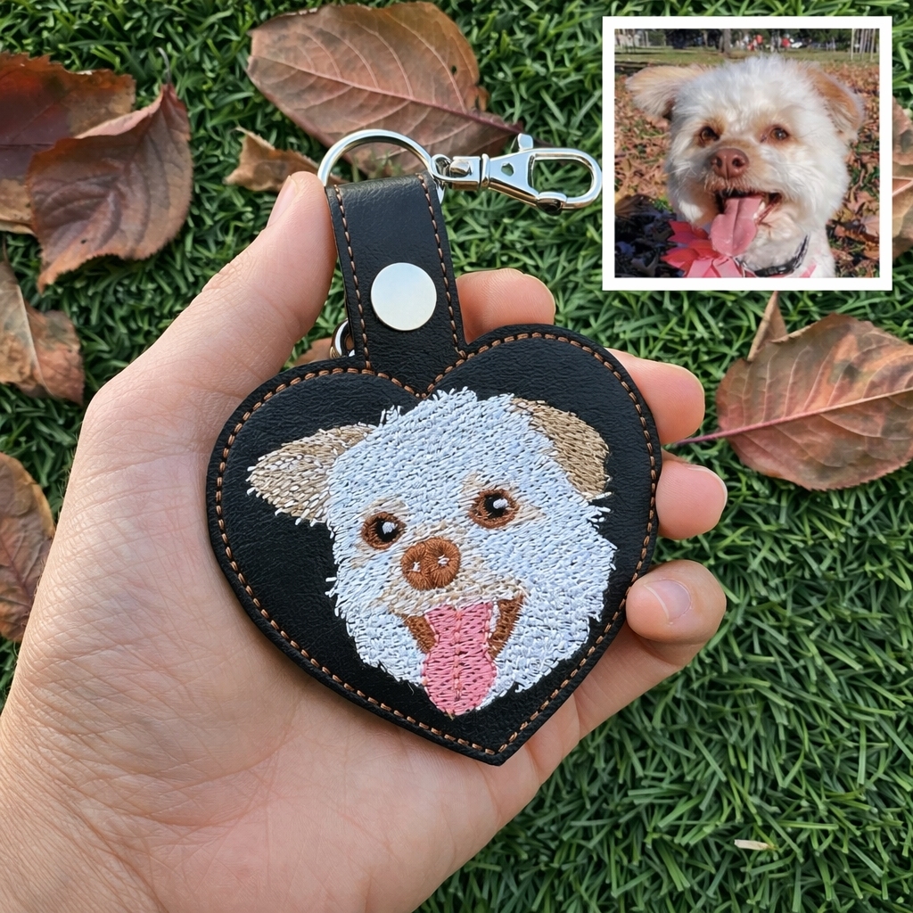 Sleutelhanger Met Gepersonaliseerd Huisdierportret – Sleutelhanger Geborduurde Hond Voor Dierenliefhebbers