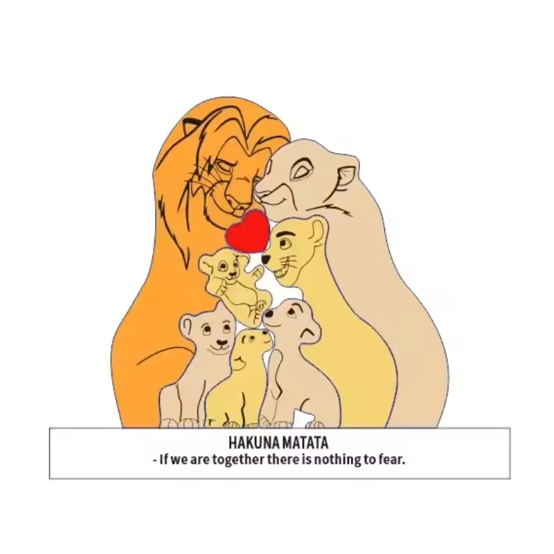 Houten Leeuwenfamilie Aangepaste Namen Puzzel Woonaccessoires Cadeaus - SokkenFoto