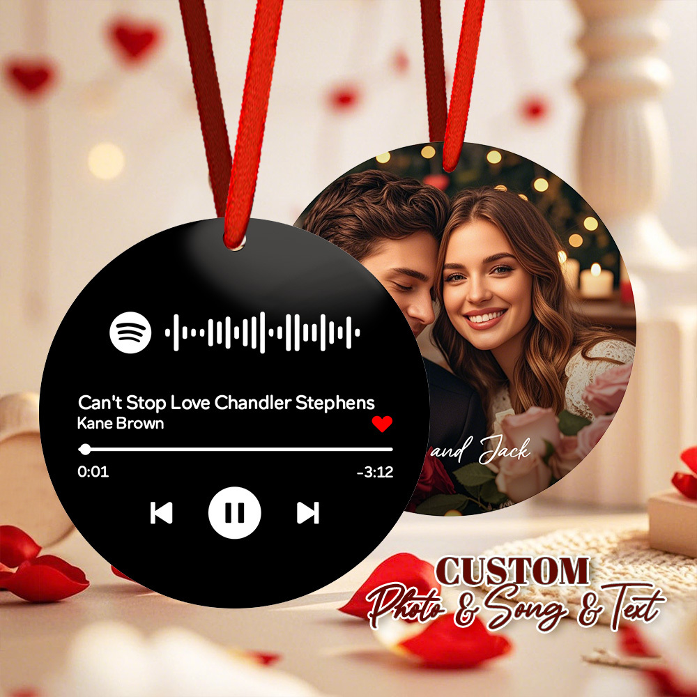 Aangepaste Scanbare Spotify-code Groene Ornamenten Foto Hangende Ornament Gegraveerde Aangepaste Muziekliedornament Valentijnscadeau - SokkenFoto