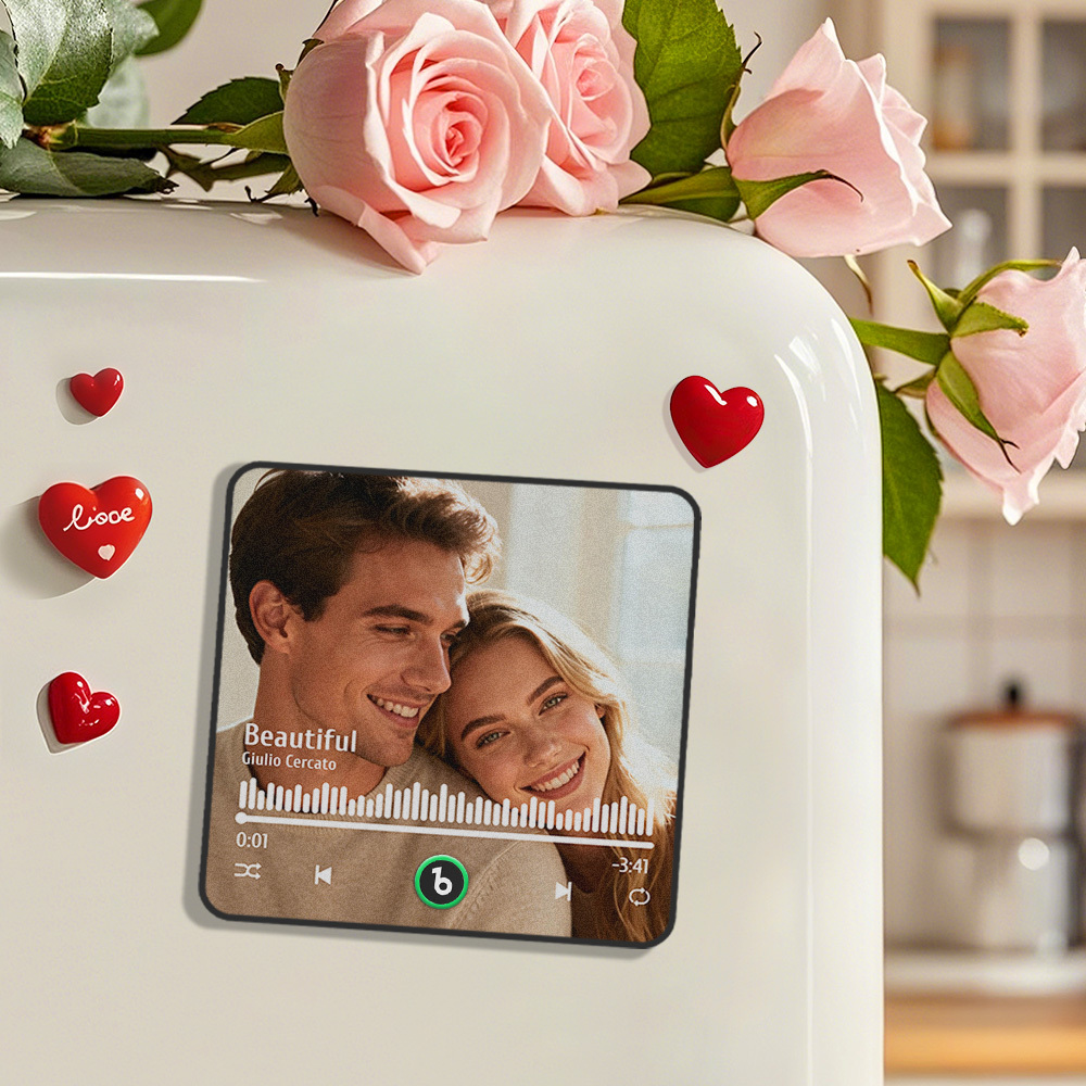 Gepersonaliseerde Koelkastmagneet Met Muziekalbum, Koelkastmagneet Met Foto, Fotowand Met Muziek, Muziekstuk Dat Afgespeeld Kan Worden, Valentijnsdagcadeau, Cadeau-idee - SokkenFoto