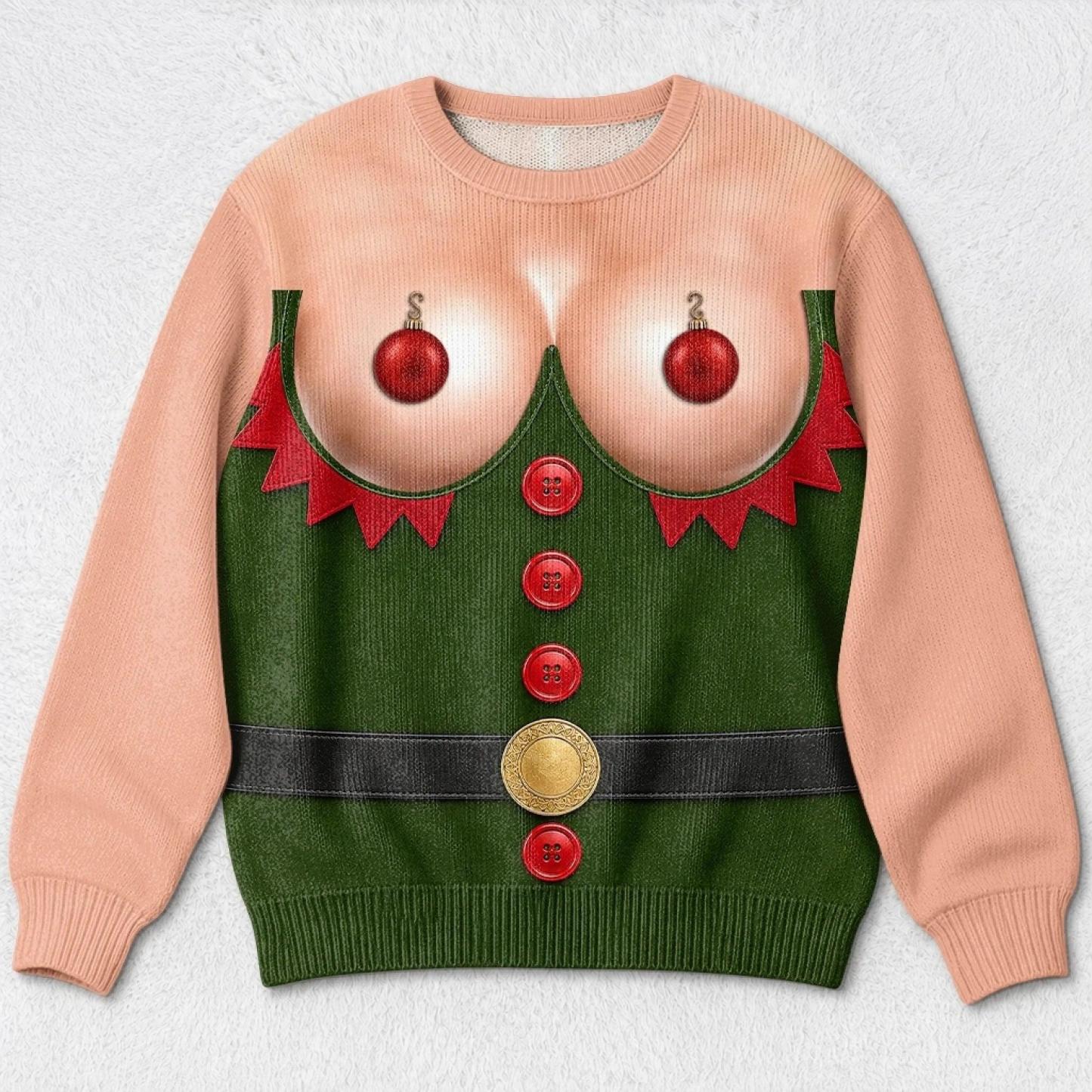 Aangepaste Grappige Lelijke Sweatshirt - Gepersonaliseerde Kerstverjaardagscadeaus Voor Vrouw, Dochter, Besties, Zussen, Kleindochter, Oma, Moeder, Jezelf - Starry Naughty Christmas - SokkenFoto