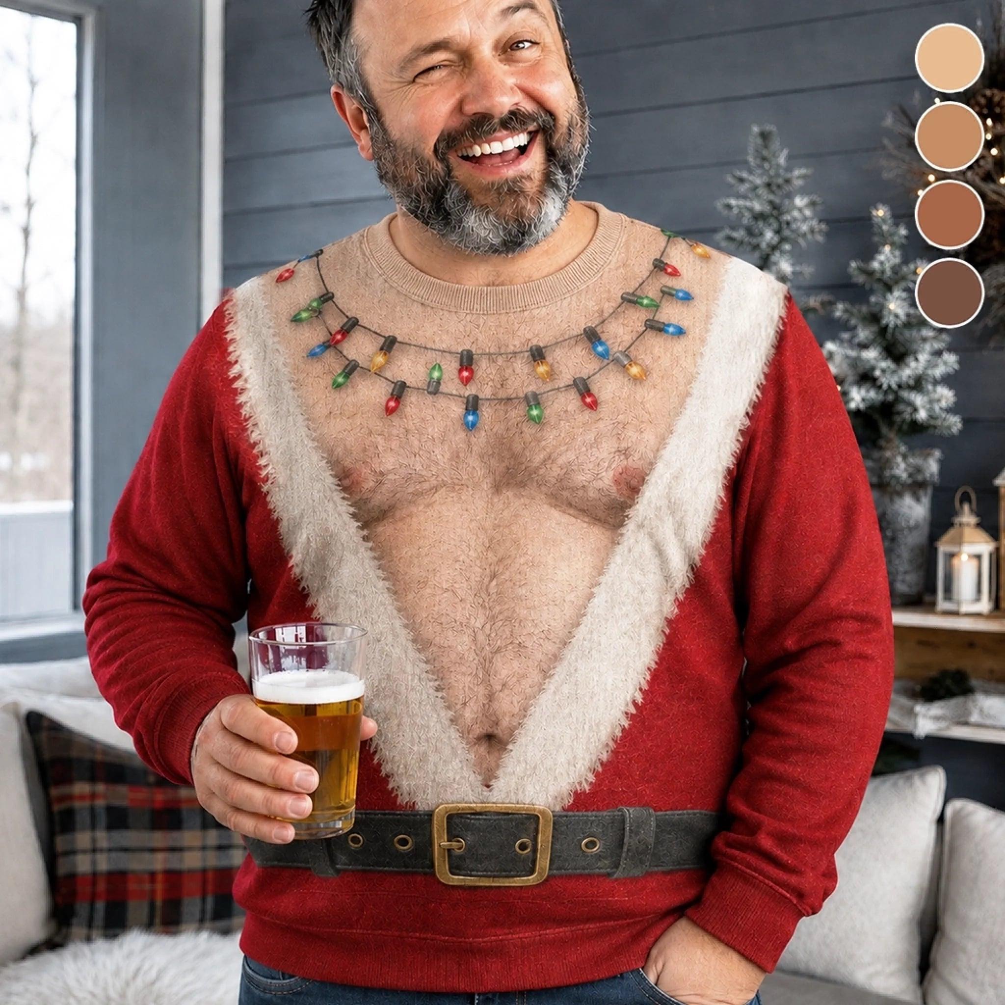 Aangepaste Grappige Lelijke Trui - Gepersonaliseerde Kerstverjaardagscadeaus Voor Man, Zoon, Kleinzoon, Broer, Opa, Vader, Jezelf - Santa Abs Vandaag Op Volledig Scherm