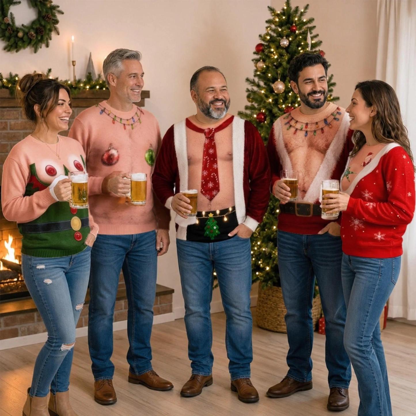 Aangepaste Grappige Lelijke Trui - Gepersonaliseerde Kerstverjaardagscadeaus Voor Man, Zoon, Kleinzoon, Broer, Opa, Vader, Jezelf - Santa Abs Vandaag Op Volledig Scherm - SokkenFoto