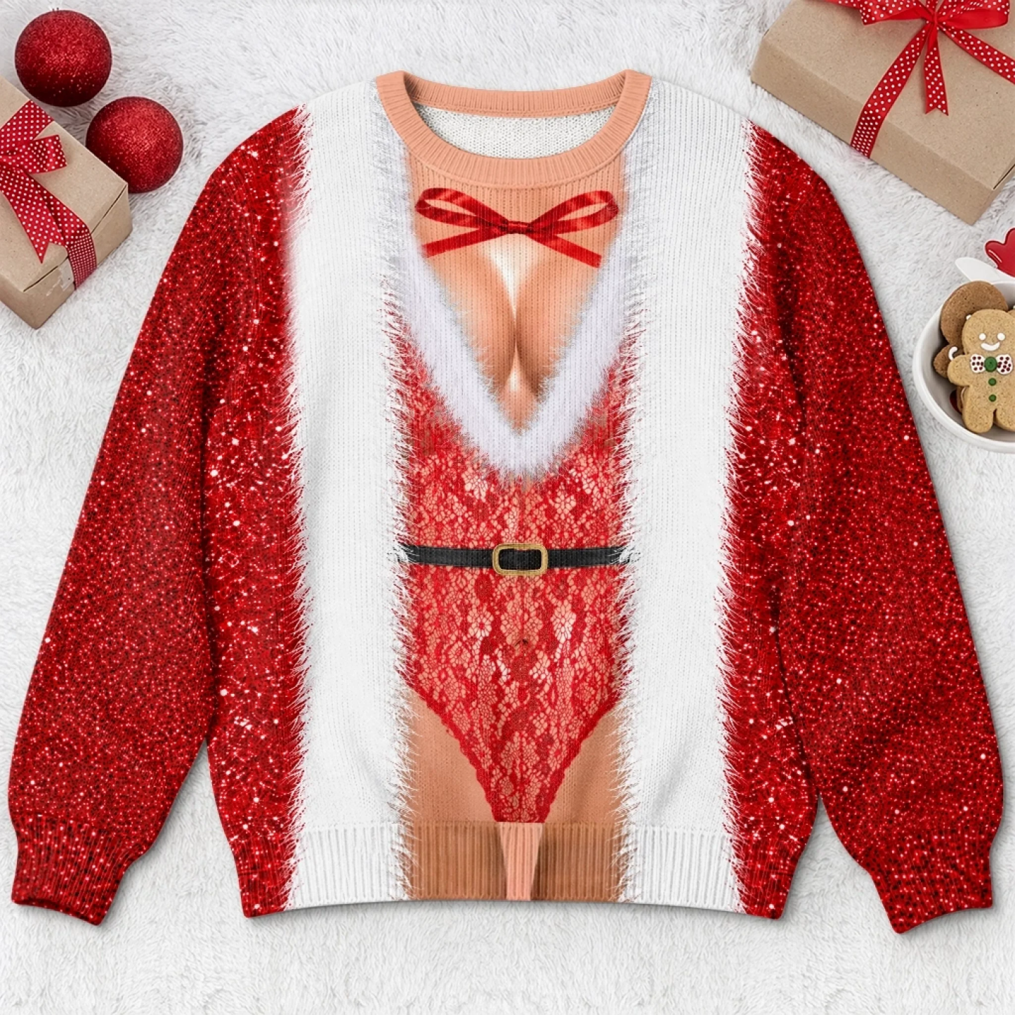 Aangepaste Grappige Lelijke Trui - Gepersonaliseerde Kerstverjaardagscadeaus Voor Man, Zoon, Kleinzoon, Broer, Opa, Vader, Jezelf - Santa Abs Vandaag Op Volledig Scherm - SokkenFoto