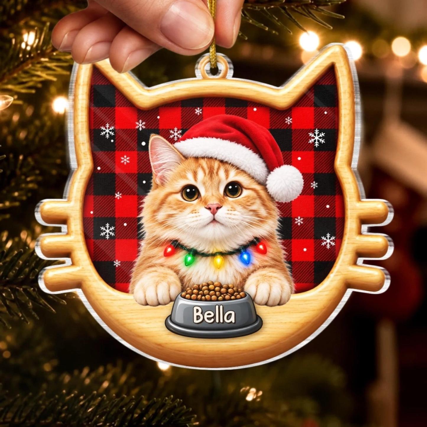 Aangepaste Kattenfoto Kerstcadeaus Voor Kattenliefhebbers - Gepersonaliseerd Acrylornament - SokkenFoto