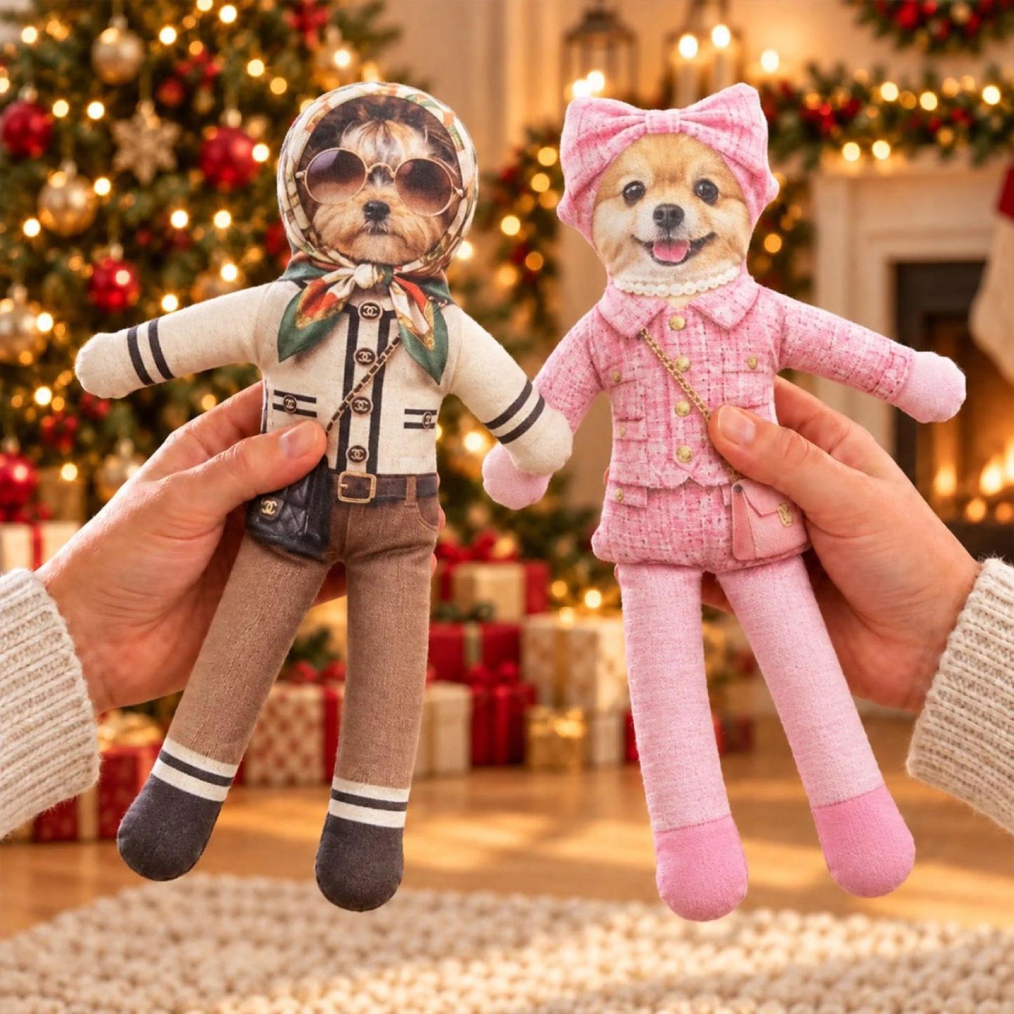 Aangepaste Grappige Huisdier Foto Kerst Pluche Pop Cadeaus Voor Dierenliefhebbers • My Merry Pup - Gepersonaliseerde Poseable Pluche Pop - SokkenFoto
