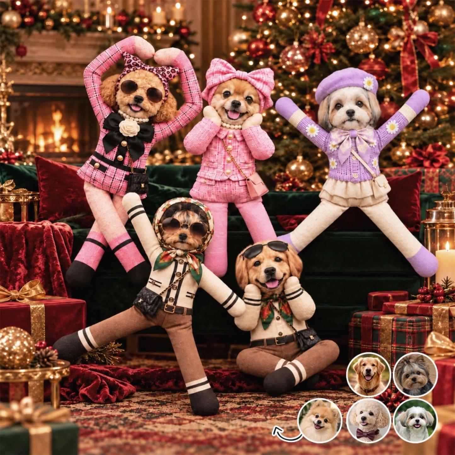 Aangepaste Grappige Huisdier Foto Kerst Pluche Pop Cadeaus Voor Dierenliefhebbers • My Merry Pup - Gepersonaliseerde Poseable Pluche Pop - SokkenFoto
