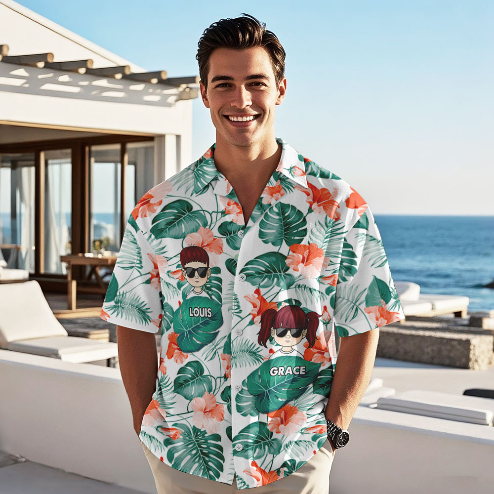 Gepersonaliseerd Hawaiiaans Shirt Met Cartoonprint, Beste Vader Ooit, Verjaardagscadeau Voor Vader, Opa En Grootvader, Aangepaste Naam Hawaiiaans Shirt - SokkenFoto