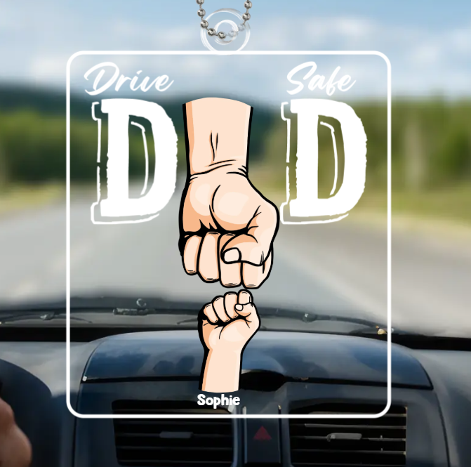 Rij Veilig Papa - Gepersonaliseerd Auto-ornament Voor Het Hele Gezin - Acryl Op Maat Gemaakt - Cadeau Voor Papa En Opa