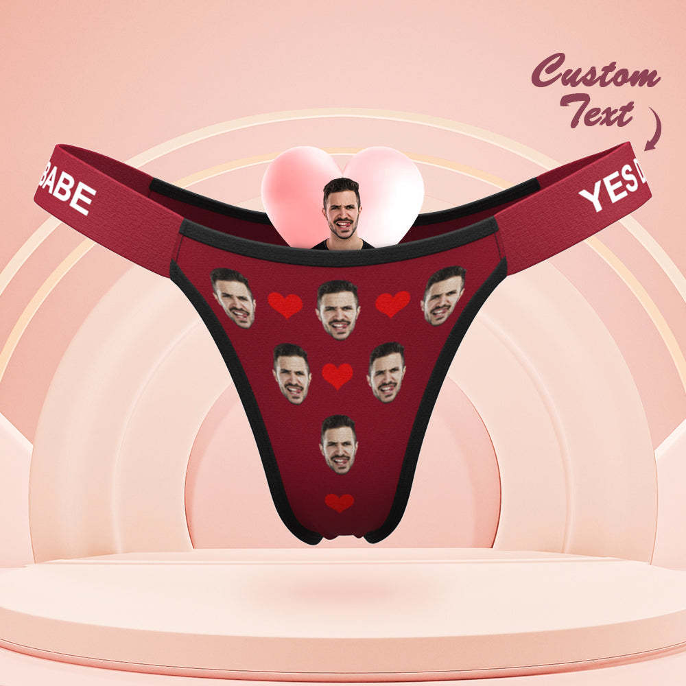 Aangepaste Gezicht Slipje Klassieke Liefde Hart Gepersonaliseerde Tailleband Gegraveerd Thong Cadeau Voor Haar - SokkenFoto