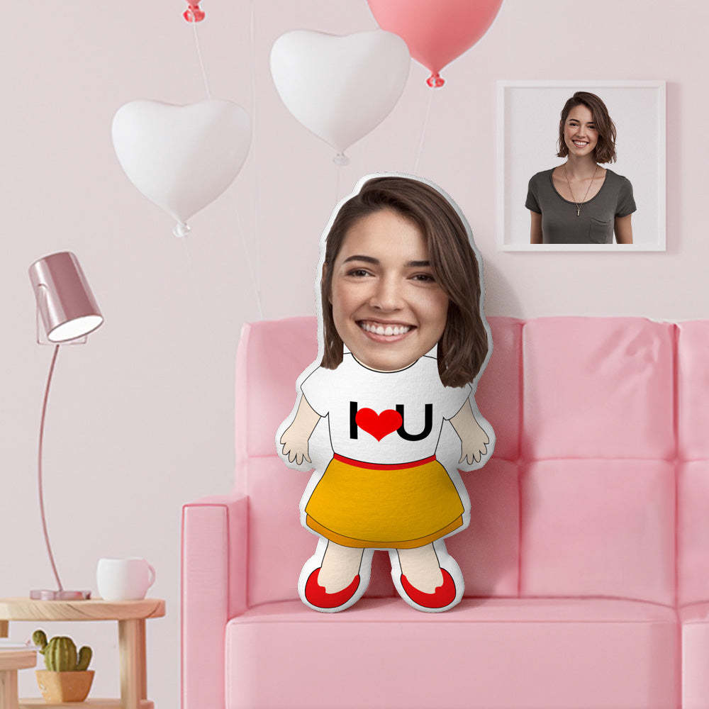 Gezichtskussen I Love U Kussen Aangepast Gezichtskussen Gepersonaliseerde Fotokussen Vrouwelijke Goochelaarpop Aangepast Miniime-kussen - SokkenFoto
