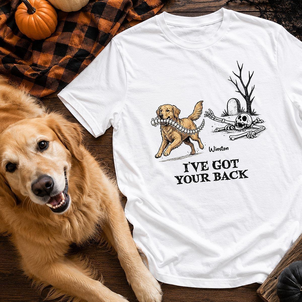 Ik Sta Achter Je - T-shirt Met Gepersonaliseerde Foto Van Een Hond Die Zijn Ruggengraat Steelt - Grappig Halloweenkostuum Voor Hondenliefhebbers - SokkenFoto