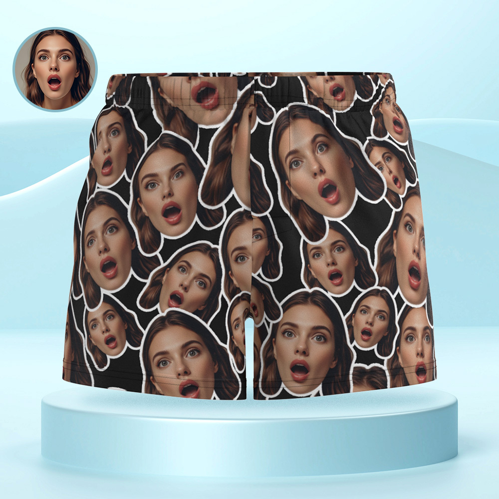 Aangepaste Face Mash Blue Boxershorts Gepersonaliseerde Tailleband Casual Ondergoed Valentijn Voor Hem - SokkenFoto