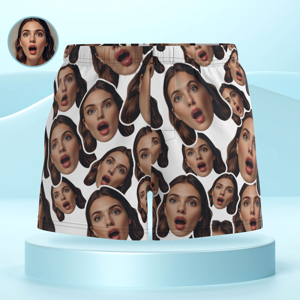 Aangepaste Face Mash Blue Boxershorts Gepersonaliseerde Tailleband Casual Ondergoed Valentijn Voor Hem - SokkenFoto