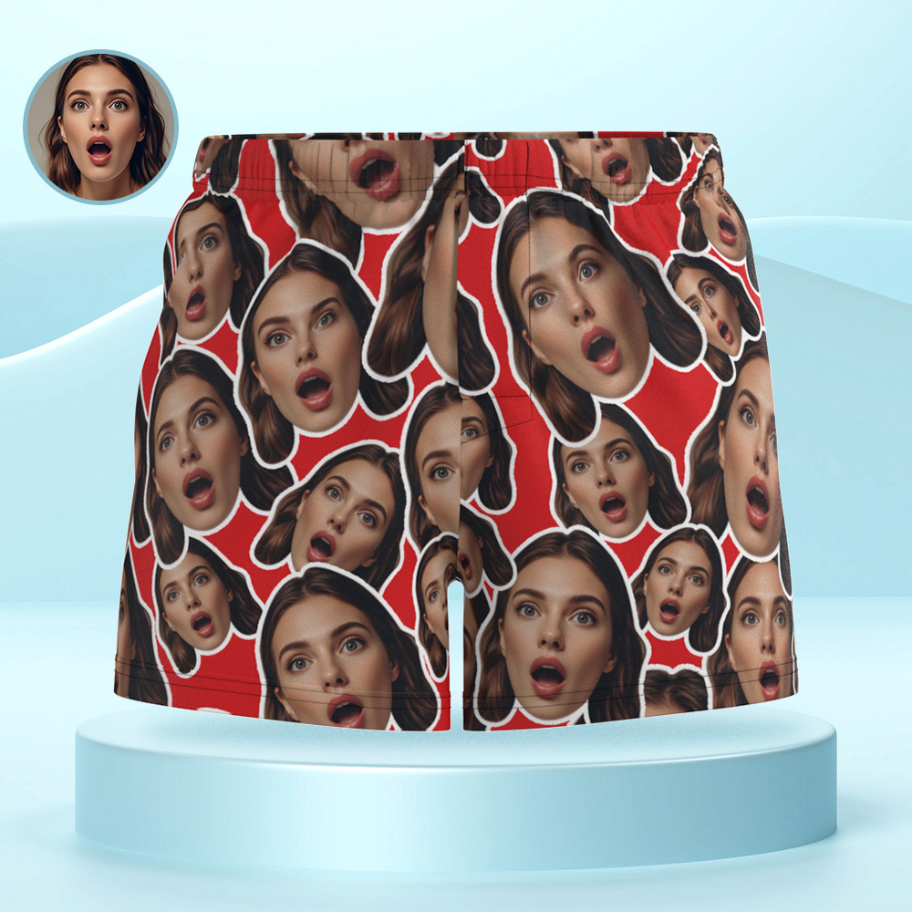 Aangepaste Face Mash Blue Boxershorts Gepersonaliseerde Tailleband Casual Ondergoed Valentijn Voor Hem - SokkenFoto