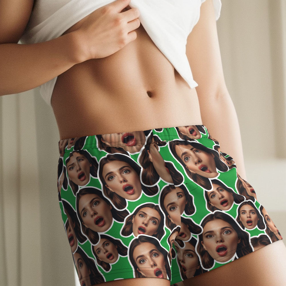 Aangepaste Face Mash Groene Boxershorts Gepersonaliseerde Tailleband Casual Ondergoed Valentijn Voor Hem - SokkenFoto