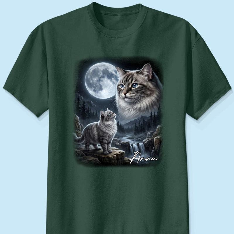 Kat Die Naar De Maan Huilt - T-shirt Met Gepersonaliseerde Huisdierfoto - Halloween Cadeau Voor Kattenliefhebbers - SokkenFoto