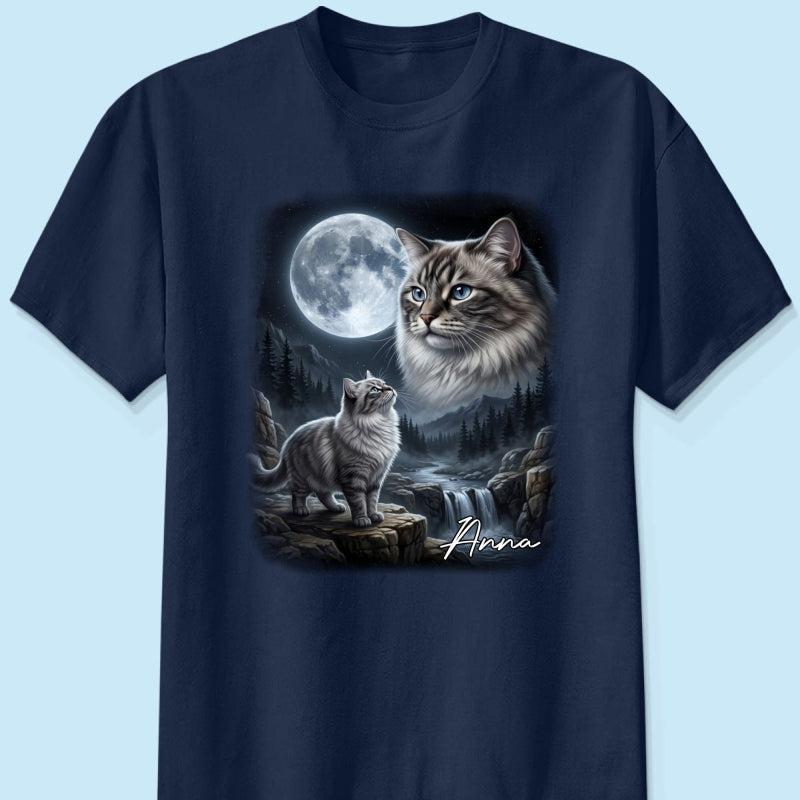 Kat Die Naar De Maan Huilt - T-shirt Met Gepersonaliseerde Huisdierfoto - Halloween Cadeau Voor Kattenliefhebbers - SokkenFoto