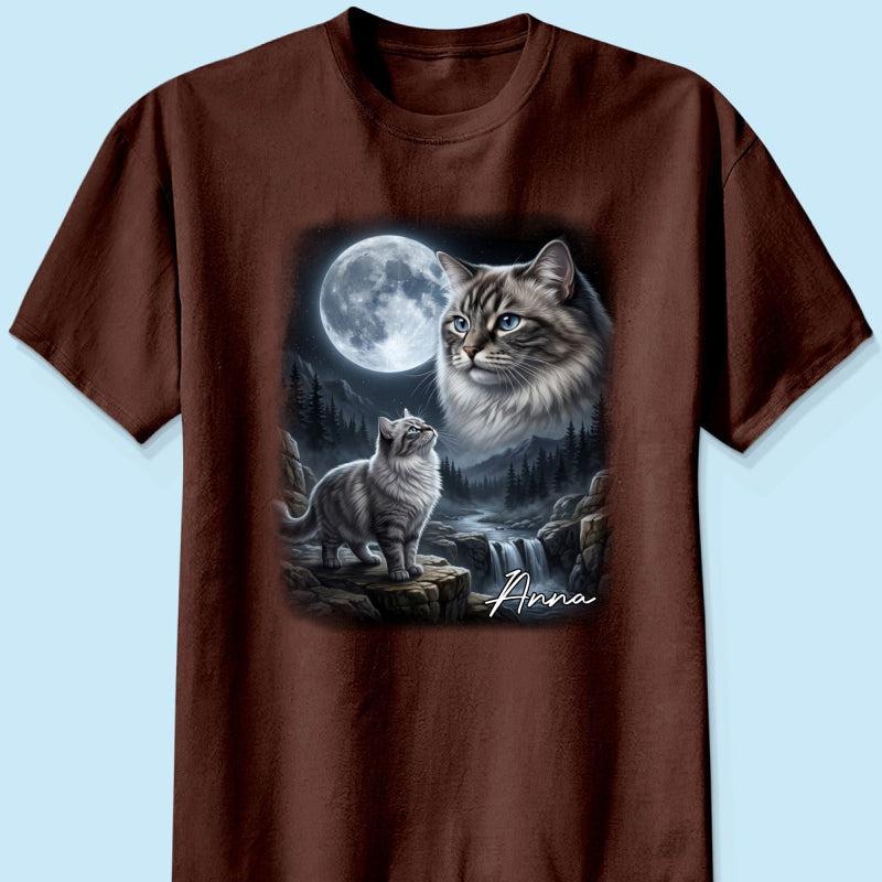 Kat Die Naar De Maan Huilt - T-shirt Met Gepersonaliseerde Huisdierfoto - Halloween Cadeau Voor Kattenliefhebbers - SokkenFoto
