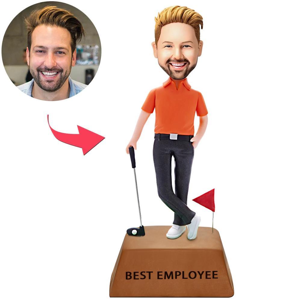 Aangepaste Bobblehead Golf Course Man Met Gegraveerde Tekst - SokkenFoto
