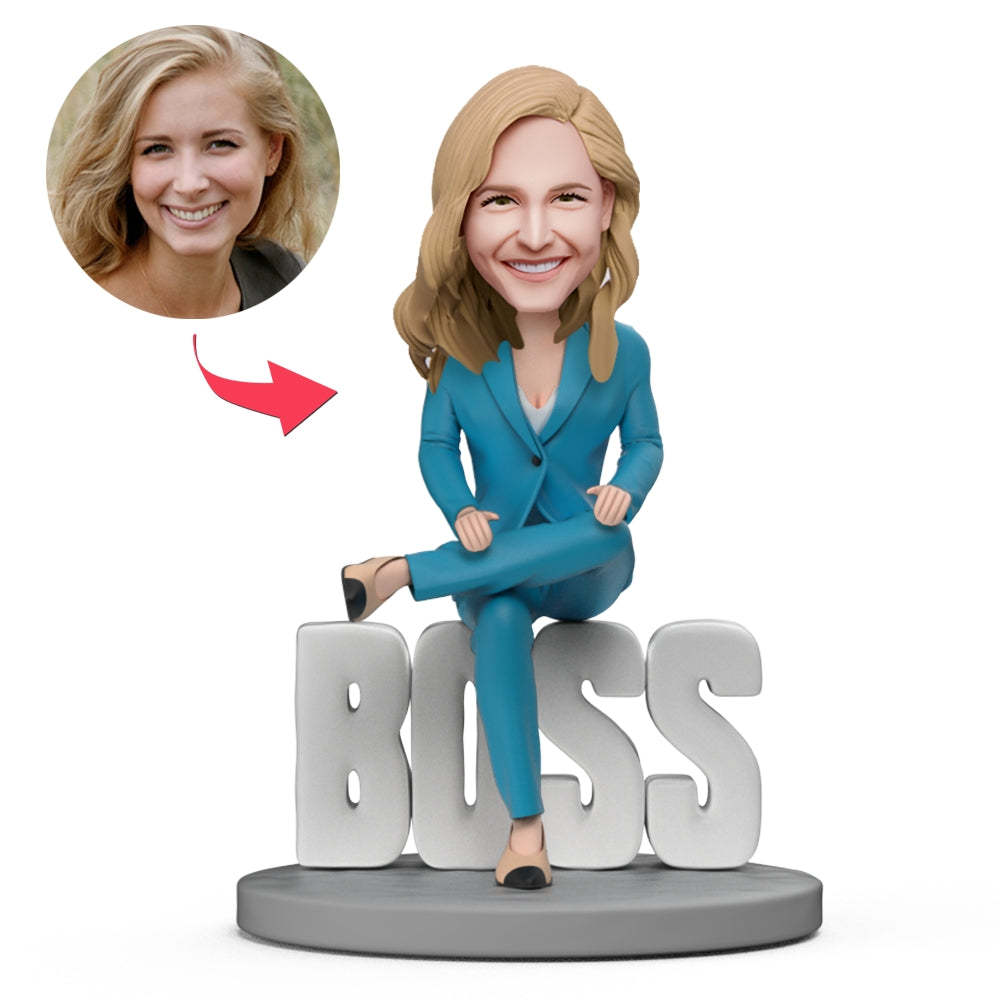 Cadeau Voor Lady Boss: Aangepaste Bobblehead, Dominante Baas Met Tekst - SokkenFoto