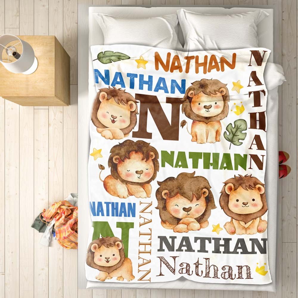 Aangepaste Naam Deken Voor Pasgeboren Kleine Leeuw Kid's Deken Voor Kleuterschool Kleuterschool - SokkenFoto
