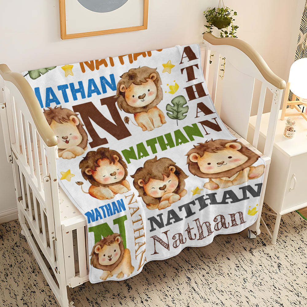Aangepaste Naam Deken Voor Pasgeboren Kleine Leeuw Kid's Deken Voor Kleuterschool Kleuterschool - SokkenFoto