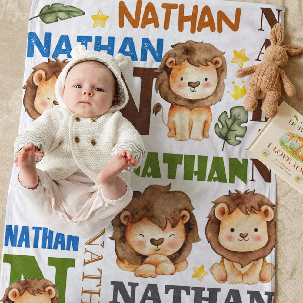 Aangepaste Naam Deken Voor Pasgeboren Kleine Leeuw Kid's Deken Voor Kleuterschool Kleuterschool - SokkenFoto