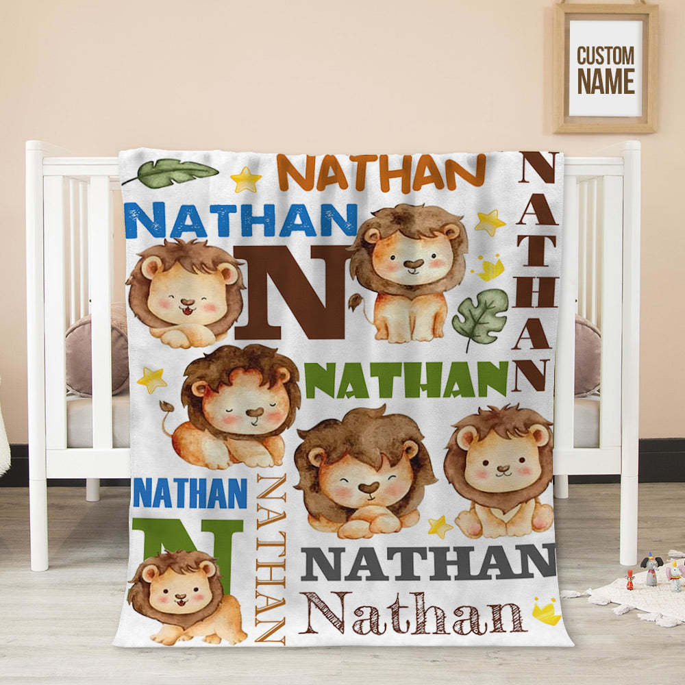 Aangepaste Naam Deken Voor Pasgeboren Kleine Leeuw Kid's Deken Voor Kleuterschool Kleuterschool - SokkenFoto