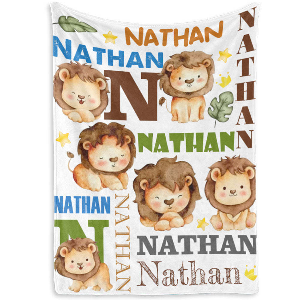 Aangepaste Naam Deken Voor Pasgeboren Kleine Leeuw Kid's Deken Voor Kleuterschool Kleuterschool - SokkenFoto