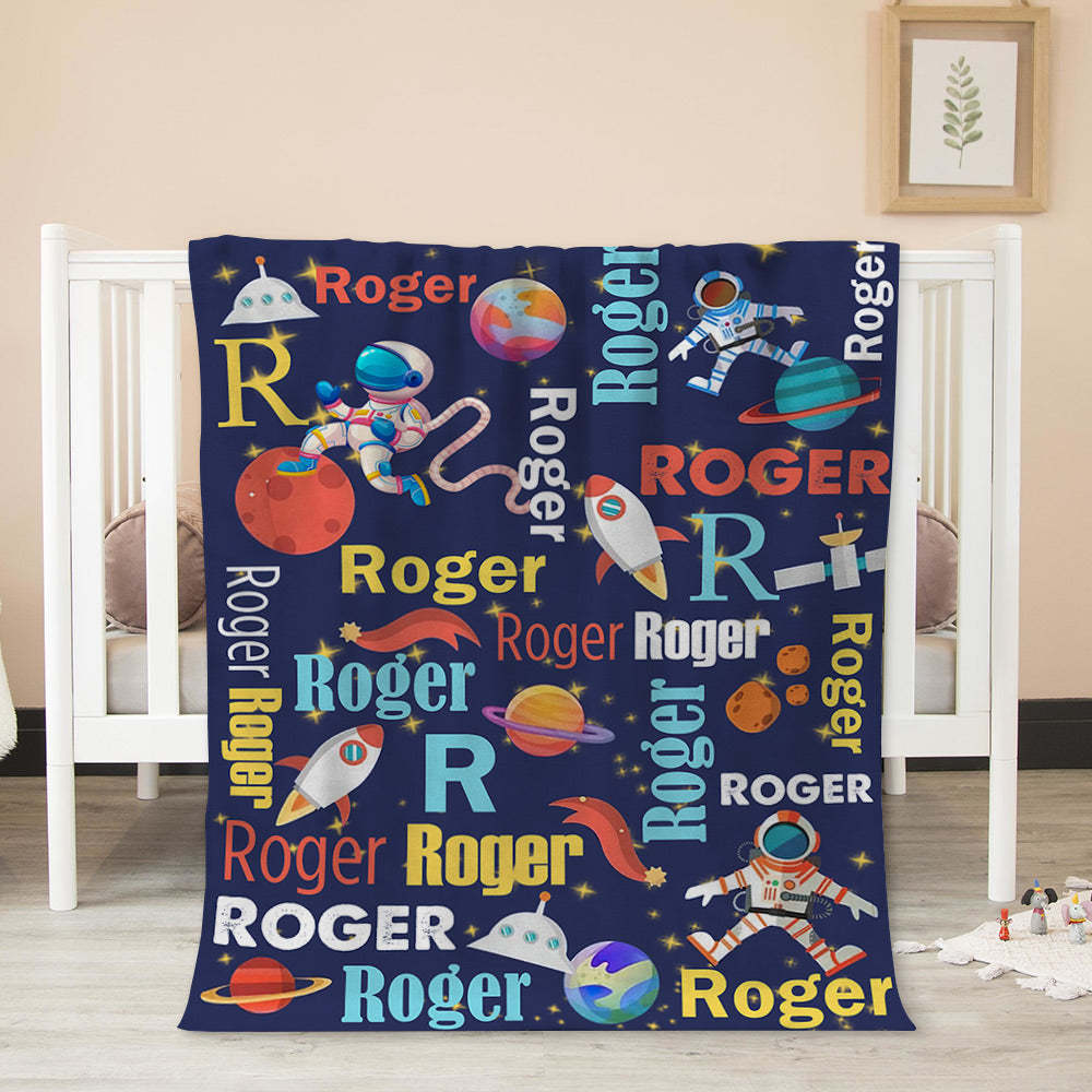 Aangepaste Naam Deken Ruimte Astronauten Kid's Fleece Deken Voor Kleuterschool Kleuterschool - SokkenFoto