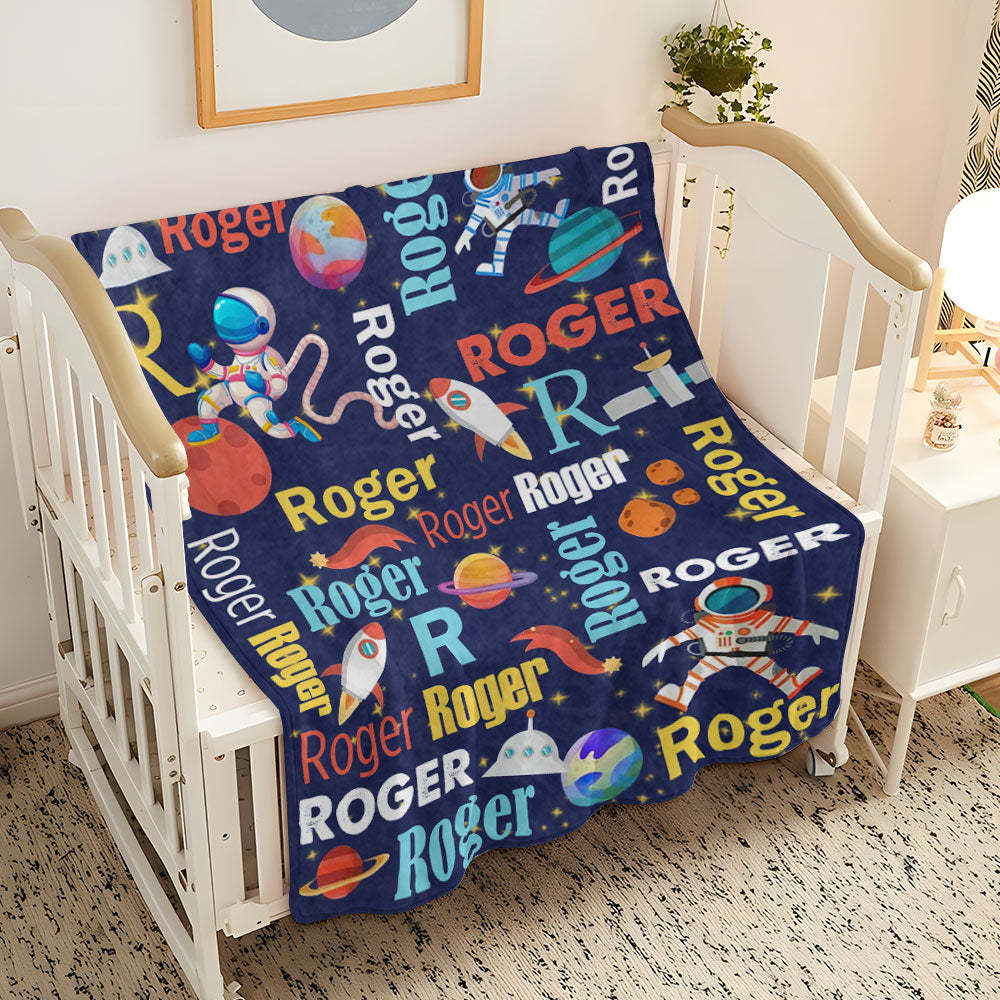 Aangepaste Naam Deken Ruimte Astronauten Kid's Fleece Deken Voor Kleuterschool Kleuterschool - SokkenFoto