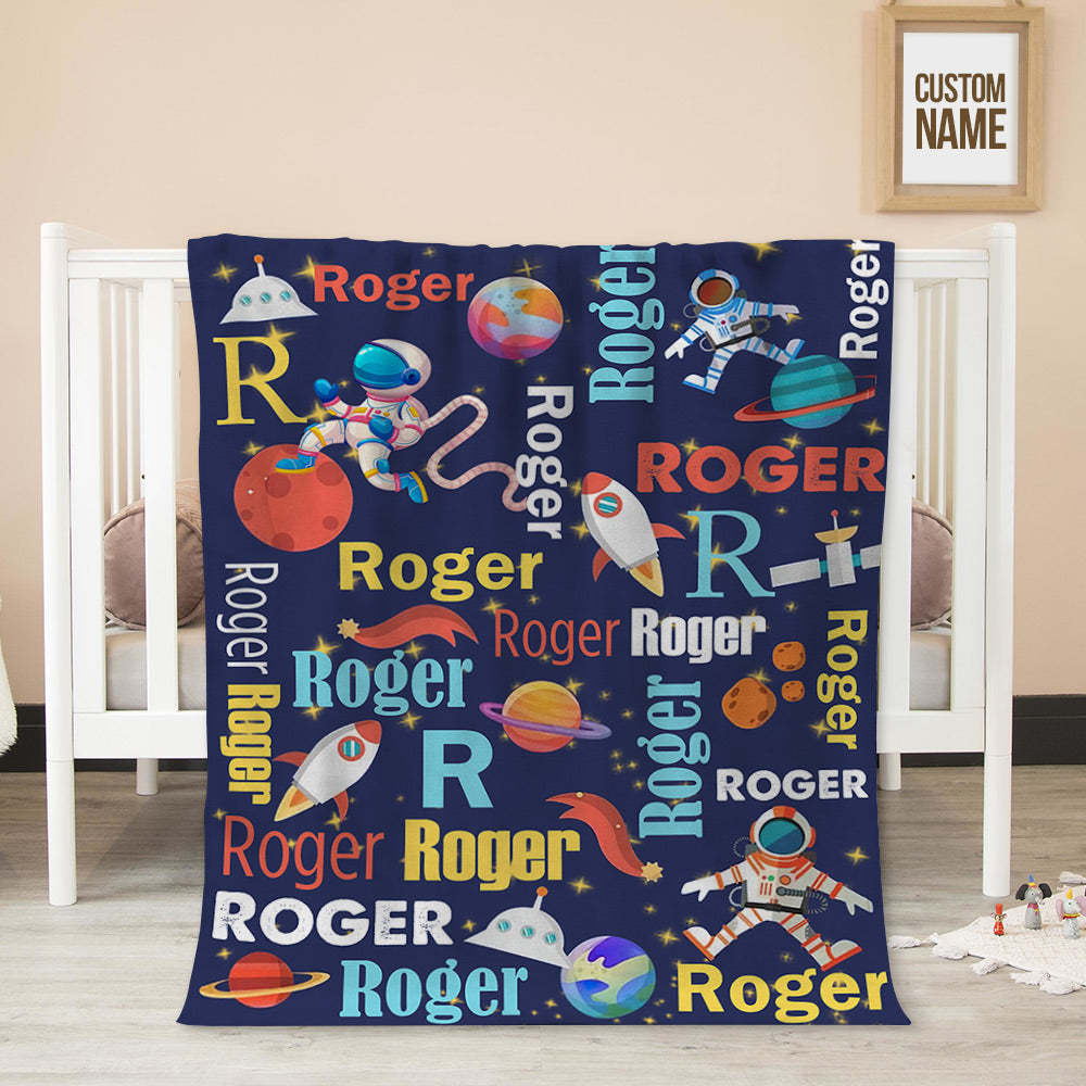 Aangepaste Naam Deken Ruimte Astronauten Kid's Fleece Deken Voor Kleuterschool Kleuterschool - SokkenFoto
